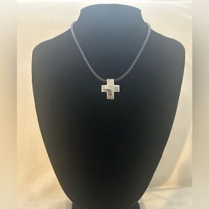 Retired James Avery Sterling Silver Slider Cross Pendant On Leather Cord 16”